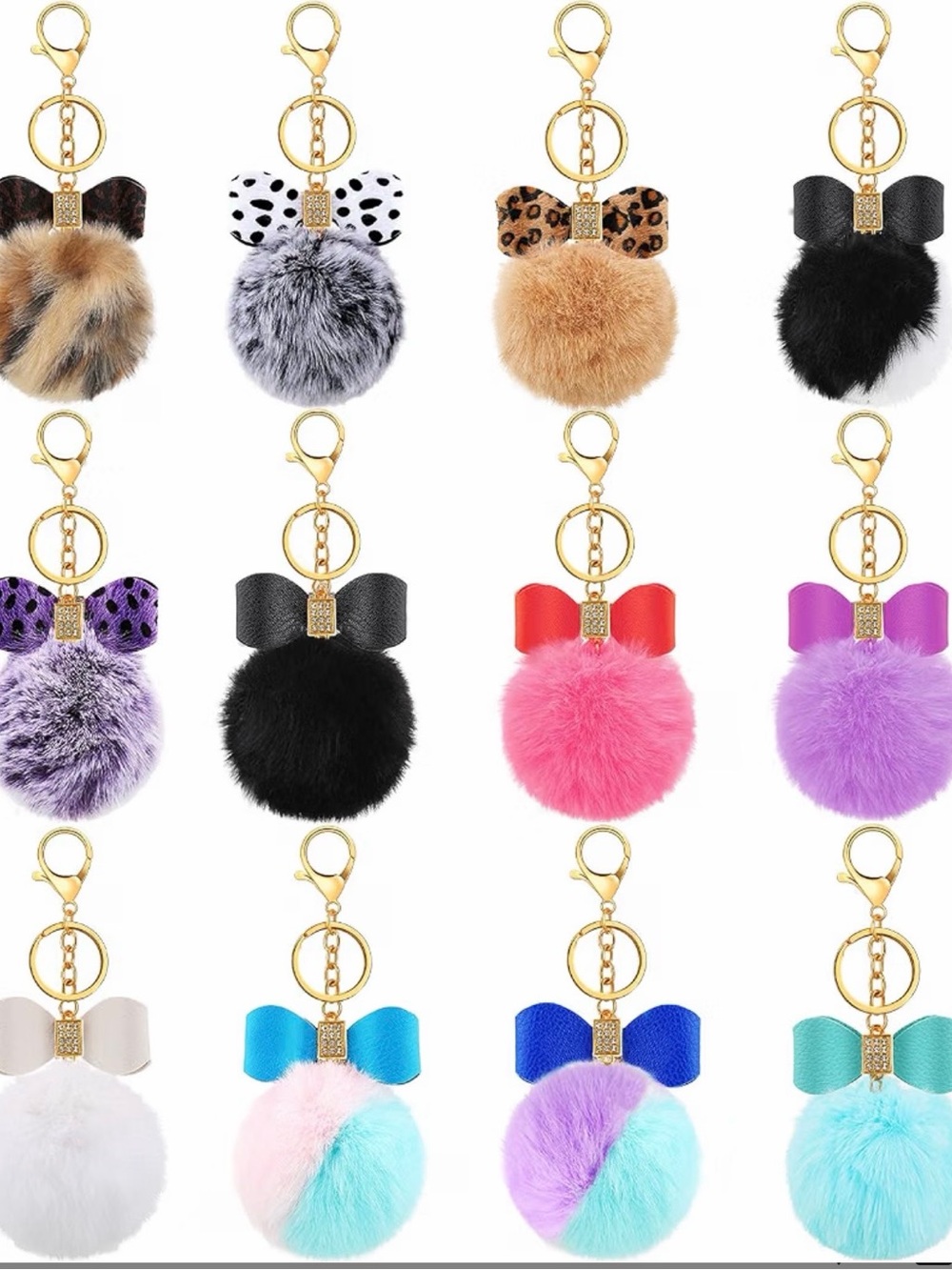 Faux Fur Pom Pom Keychain with Bow - Random Colors NWOT